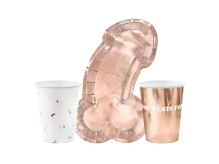 Zestaw kubeczki + talerzyki papierowe Same penis forever różowe złoto - 18 szt.