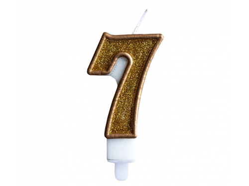 Number candle with gold border and gold glitter - 7 - 1 piece.