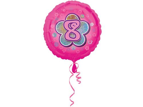 Pink flower foil balloon for 8th birthday - 43 cm - 1 pc.