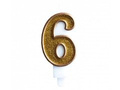 Number candle with gold border and gold glitter - 6 - 1 piece.