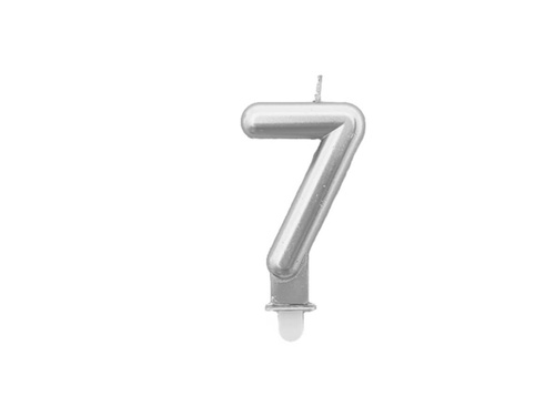 Silver metallic number candle - 7 - 1 piece.