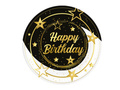 Talerzyki papierowe na urodziny Happy Birthday czarne - 23 cm - 6 szt.