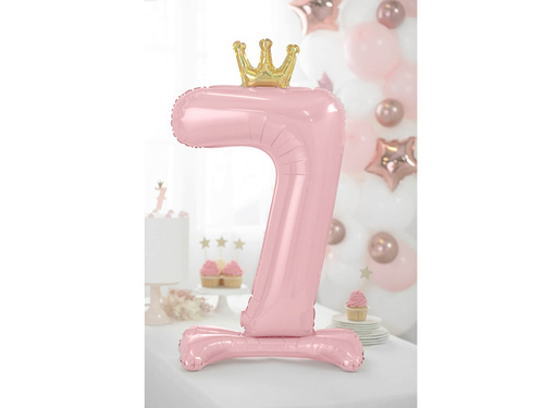 Foil balloon standing number 7 pink with crown - 84 cm - 1 pc.