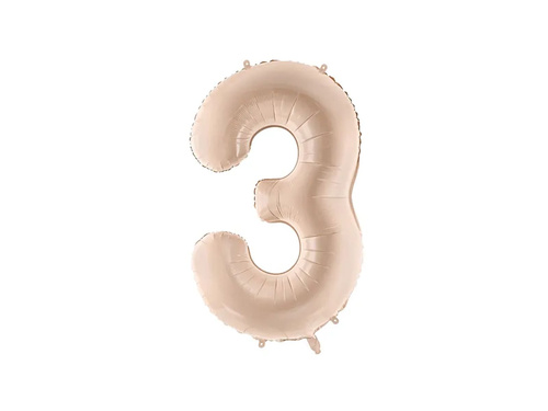 Number 3 Beige Foil Balloon - 72 cm - 1 pc