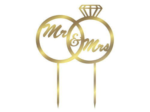 Gold mirrored plexiglass topper for Mr & Mrs cake - 16 cm