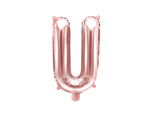 Balon foliowy litera "U" różowo-złota - 35 cm
