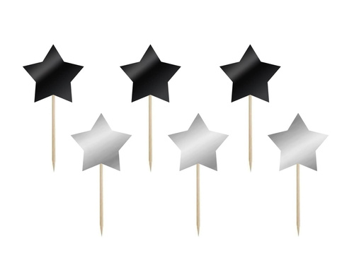 Black and silver star picks - 7 cm - 6 pcs.