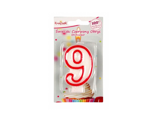 Number candle with red border - 9 - nine