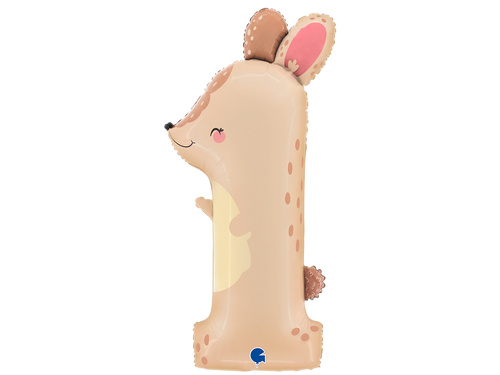 Balon foliowy cyfra 1 Zajączek - 45x95 cm - 1 szt.