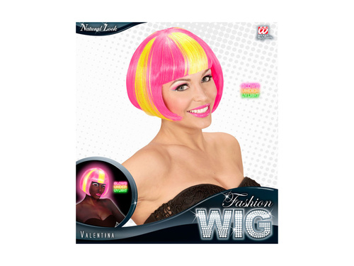 Neonowo żółta z różowymi pasemkami peruka Valentina