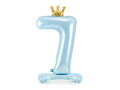Foil balloon standing number 7 blue with crown - 84 cm - 1 pc.
