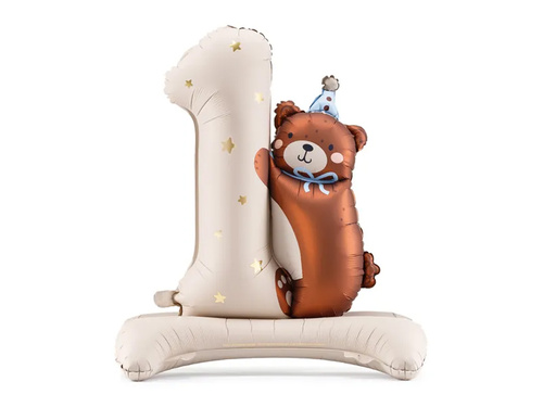 Balon foliowy stojący cyfra 1 z misiem - 81 cm - 1 szt.