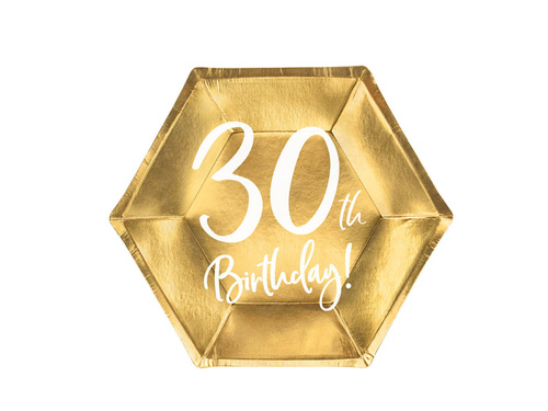 Zestaw kubeczki + talerzyki papierowe na urodziny złote 30th Birthday! - 12 szt.