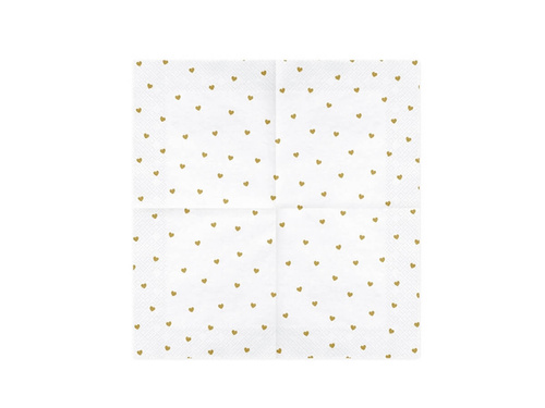 White birthday napkins with gold hearts - 33 cm - 20 pcs.