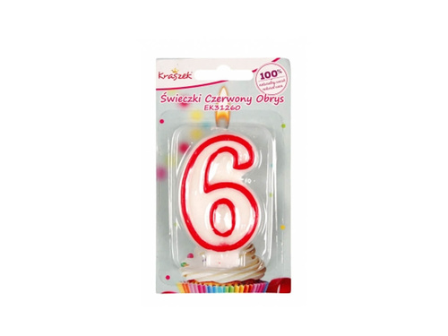 Number candle with red border - 6 - six