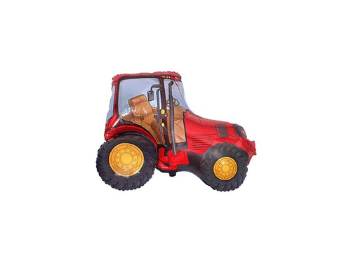 Balon foliowy do patyka Traktor czerwony - 26 x 31 cm - 1 szt.