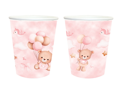 Kubeczki papierowe Misie z balonikami różowe - 250 ml - 6 szt.
