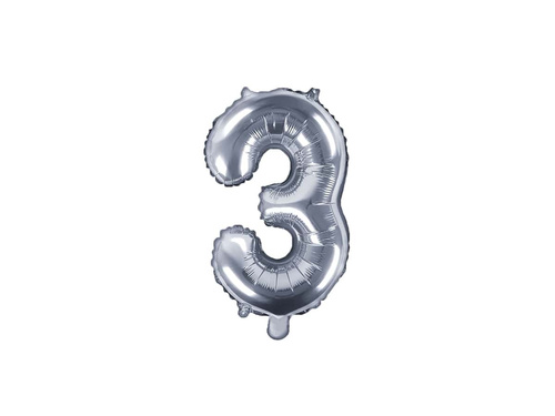 Foil balloon number 3 silver - 35 cm