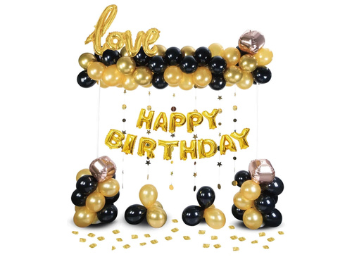 Set of Happy Birthday balloons gold and black - 120 pcs.