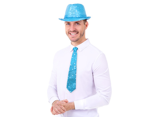 Cekinowy krawat - niebieski - 36 cm - 1 szt.