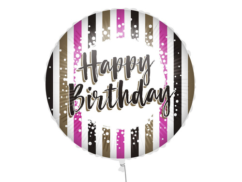 Happy Birthday striped foil balloon - 46 cm - 1 pc.