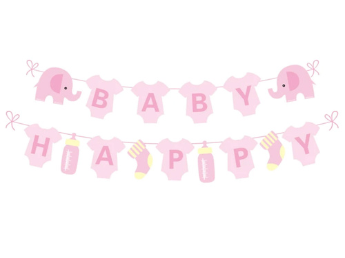 Baby shower banner with elephant pink - 300 cm - 1 pc.