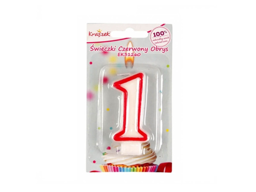 Number candle with red border - 1 - one