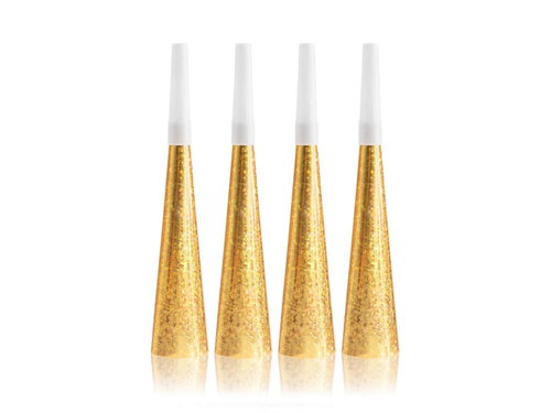 Birthday trumpets horn gold holographic - 4 pcs.