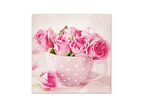 Roses in a cup napkins - 33 cm - 20 pcs.