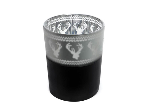 Szklany świecznik Renifer srebrny - 12,5 cm - 1 szt.