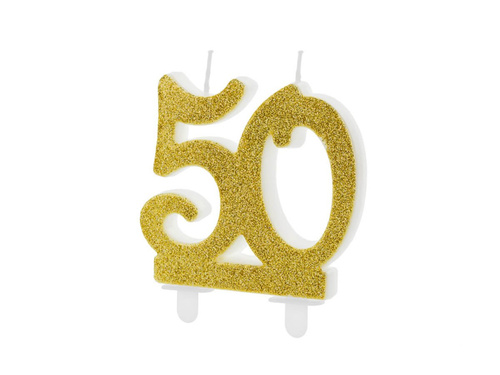Candle for 50th birthday with gold glitter - 1 pc.