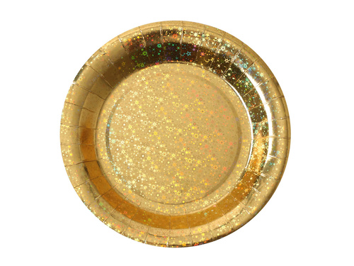 Talerzyki papierowe złote holograficzne - 22,5 cm - 10 szt.