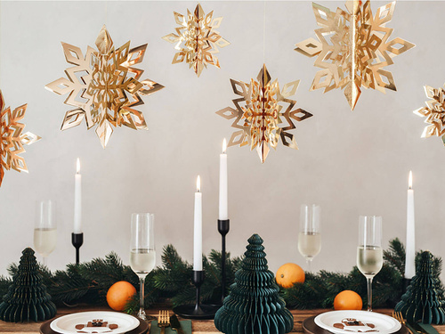 Decorative pendants Snowflakes gold - 15-25 cm - 6 pcs.