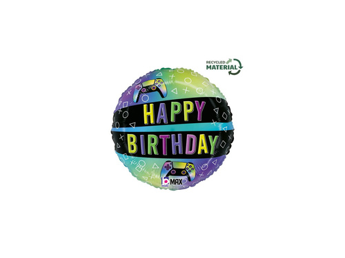 Balon foliowy okrągły Happy Birthday dla gracza - 14" - 1 szt.