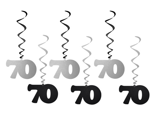 Hanging decoration swirls 70th birthday - 6 pcs.