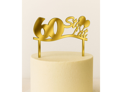 Gold mirrored plexiglass topper for 60th birthday cake