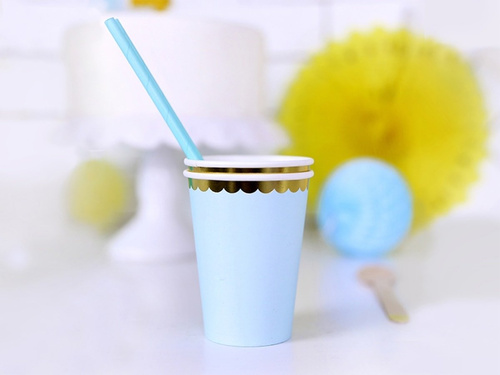 Light blue cups with gold rim - 220 ml - 6 pcs.