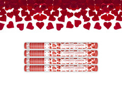 Confetti cannon with hearts, red, 60cm, 4 pc