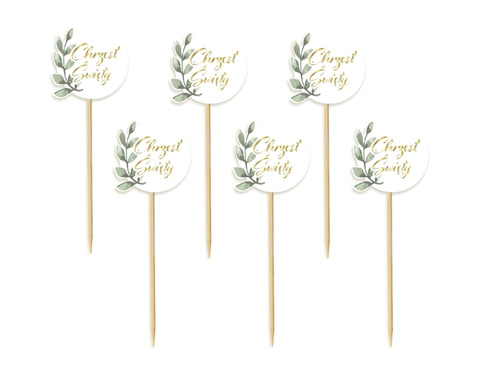 Cupcake picks with leaves for Holy Baptism - 6 pcs.