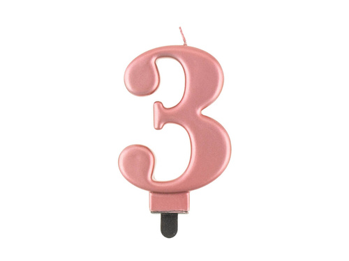 Metallic number candle rose gold - 3 - three