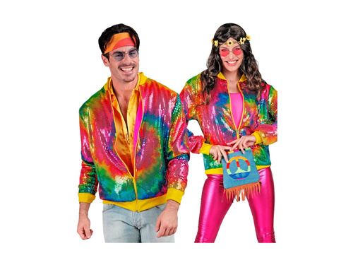 Imprezowa cekinowa kurtka - bomberka - wzór tie-dye