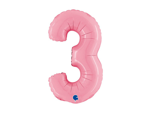Balon foliowy cyfra 3 pastelowy różowy - 14" - 1 szt.