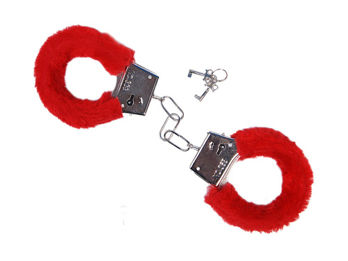 Red handcuffs with fur - 1 pc.