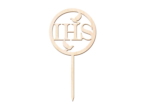 Wooden cake topper IHS First Holy Communion - 1 pc.