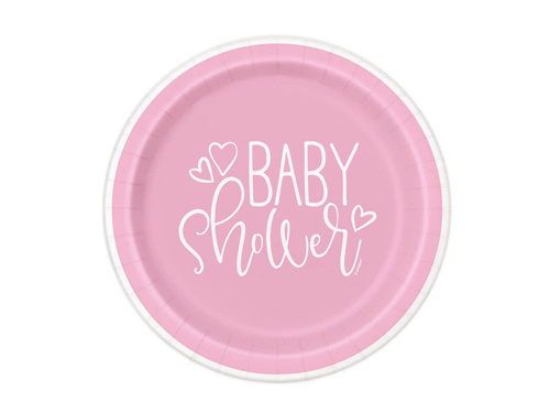 Talerzyki papierowe na baby shower różowe - 23 cm - 8 szt.