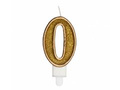 Number candle with gold border and gold glitter - 0 - 1 piece.
