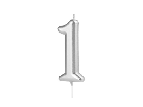 Silver number candle - 1 - 1 piece.