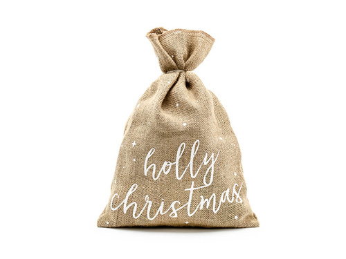 Holly Christmas jute gift bag - 30 x 42 cm