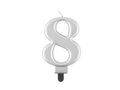 Silver metallic number candle - 8 - eight