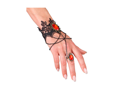 Koronkowa bransoletka z pierścionkiem i czerwonymi kryształami